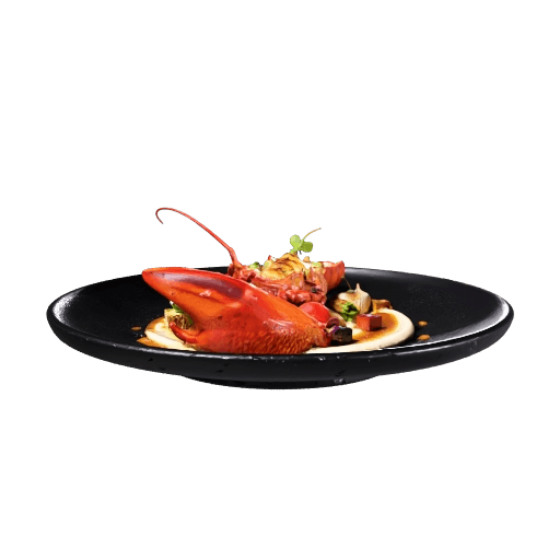 Grilled lobster tail, mash & confit baby onions