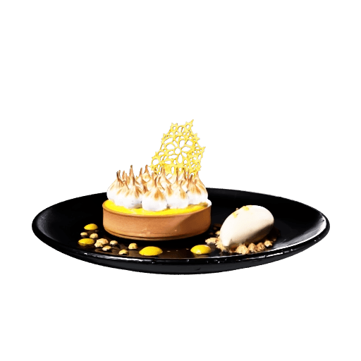 Lemon meringue tart with ice cream