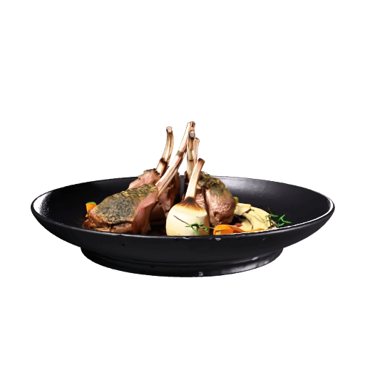 Herb-crusted rack of lamb, mash & roasted vegetables
