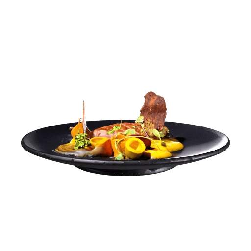 Roasted duck breast, sweet potato mash, cherries & carrots