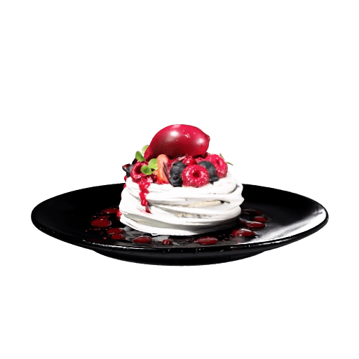 Light pavlova with red berries